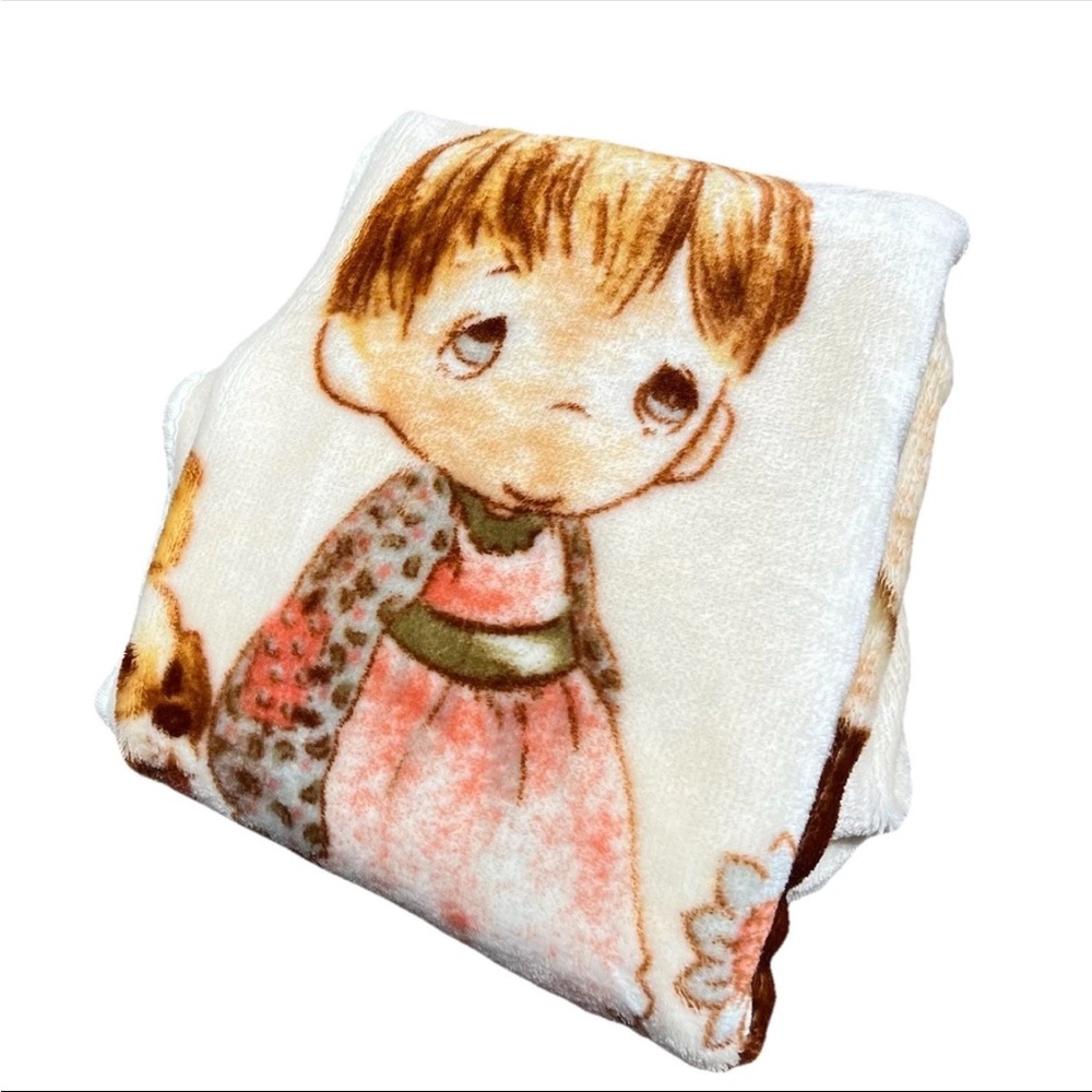 Precious Moments Plush Blanket Girl Puppies Dogs Wagon God Loveth Cheerful Giver - Picture 4 of 7